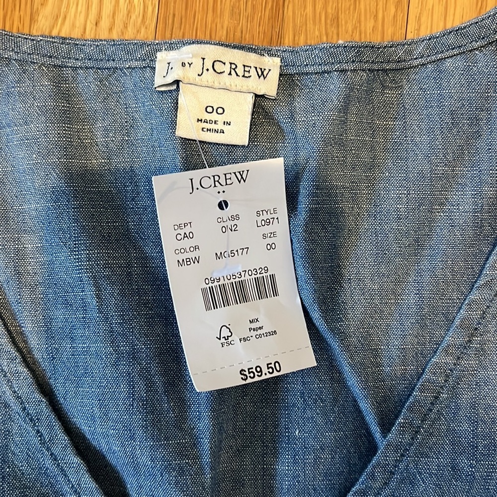 J. Crew Flutter Sleeve Faux Wrap Chambray Top - Picture 2 of 5